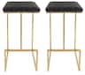 LeisureMod - Quincy Modern Quilted Leather Bar Stool with Gold Metal Frame Counter Height Chair Set of 2 - Charcoal Black