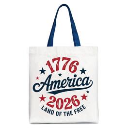 OrnamentallyYou - Patriotic America 1776-2026 Land of the Free Canvas Tote Bag, 250 Year Independence Day Celebration Gift - White Navy