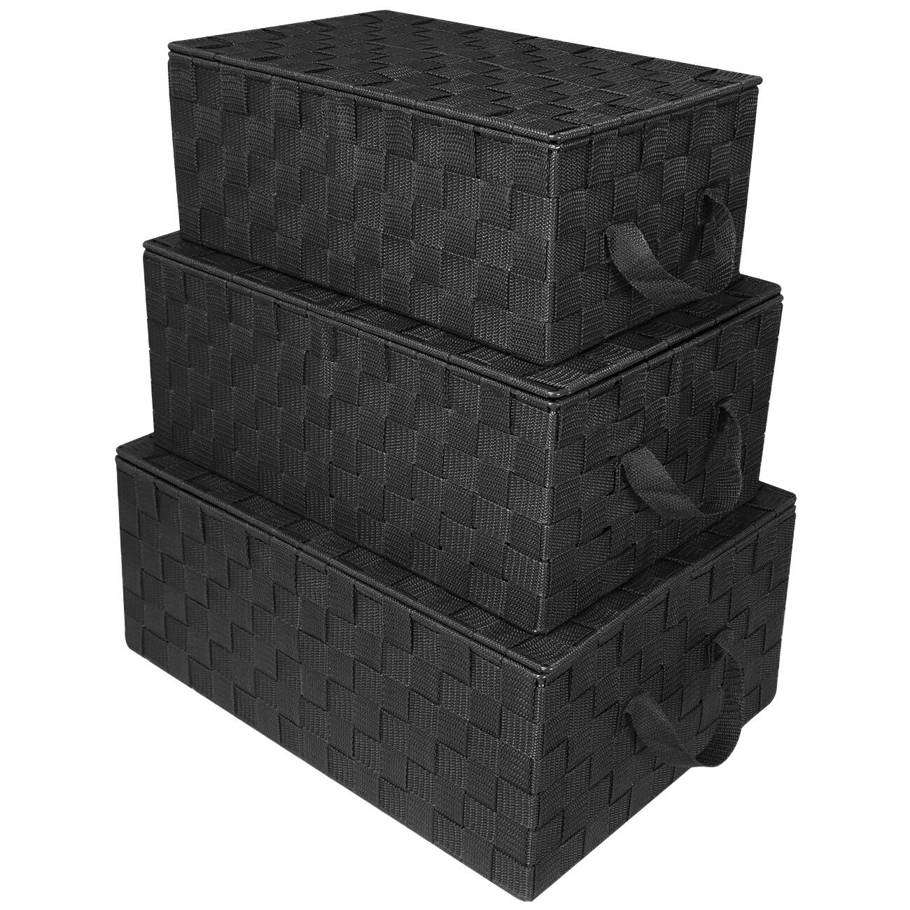 Front. Sorbus - Sorbus Set of 3 Storage Baskets for Organizing with Lid, Mesh, Linen, Organizer Storage Baskets for Shelves - Black.