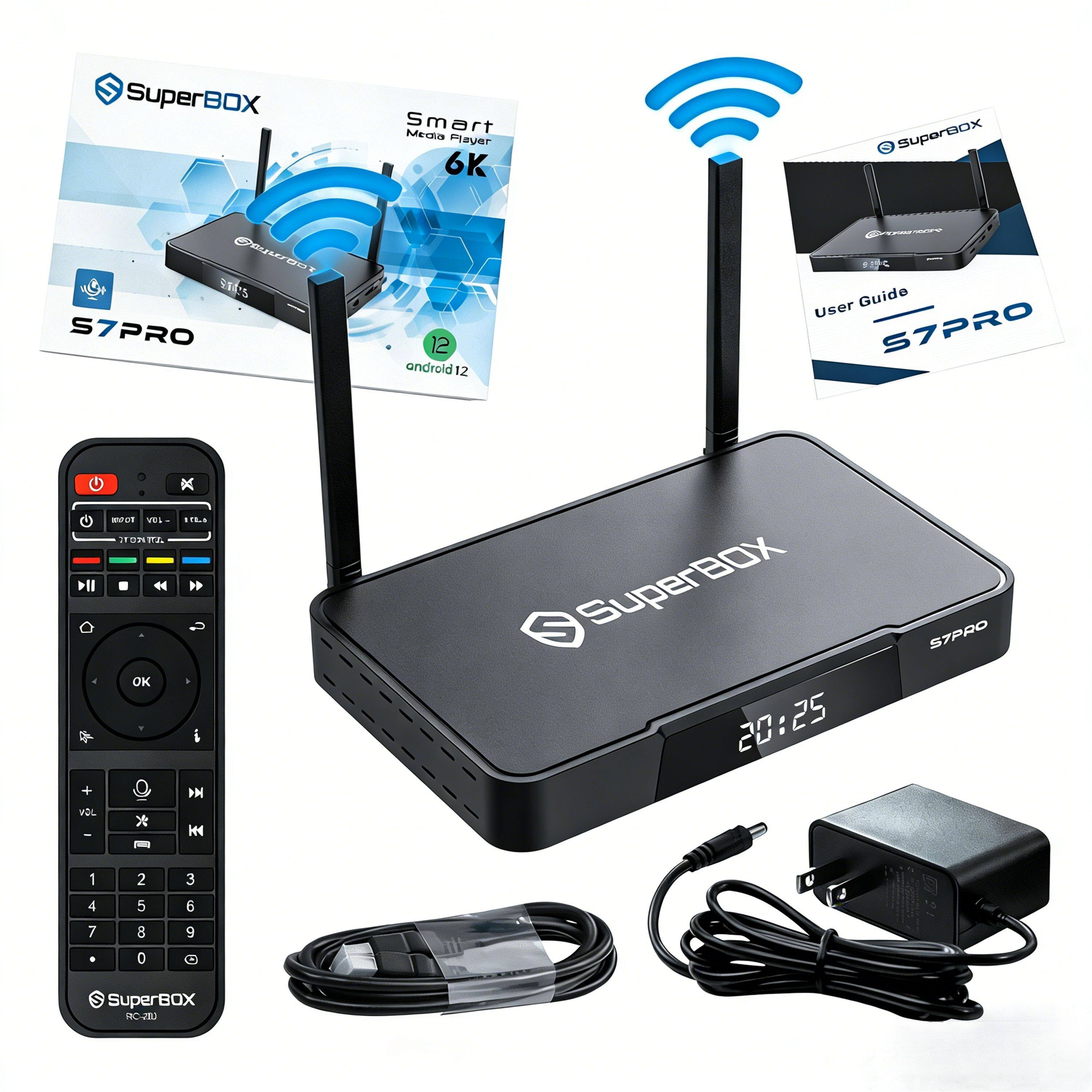 SuperBOX Smart Media Player 6K  
SuperBOX S7PRO 2  
Android 12  
User Guide S7PRO  

- VOL  
- OK  
- 1 2 3 4 5 6 7 8 9 0  

SuperBOX PC-220