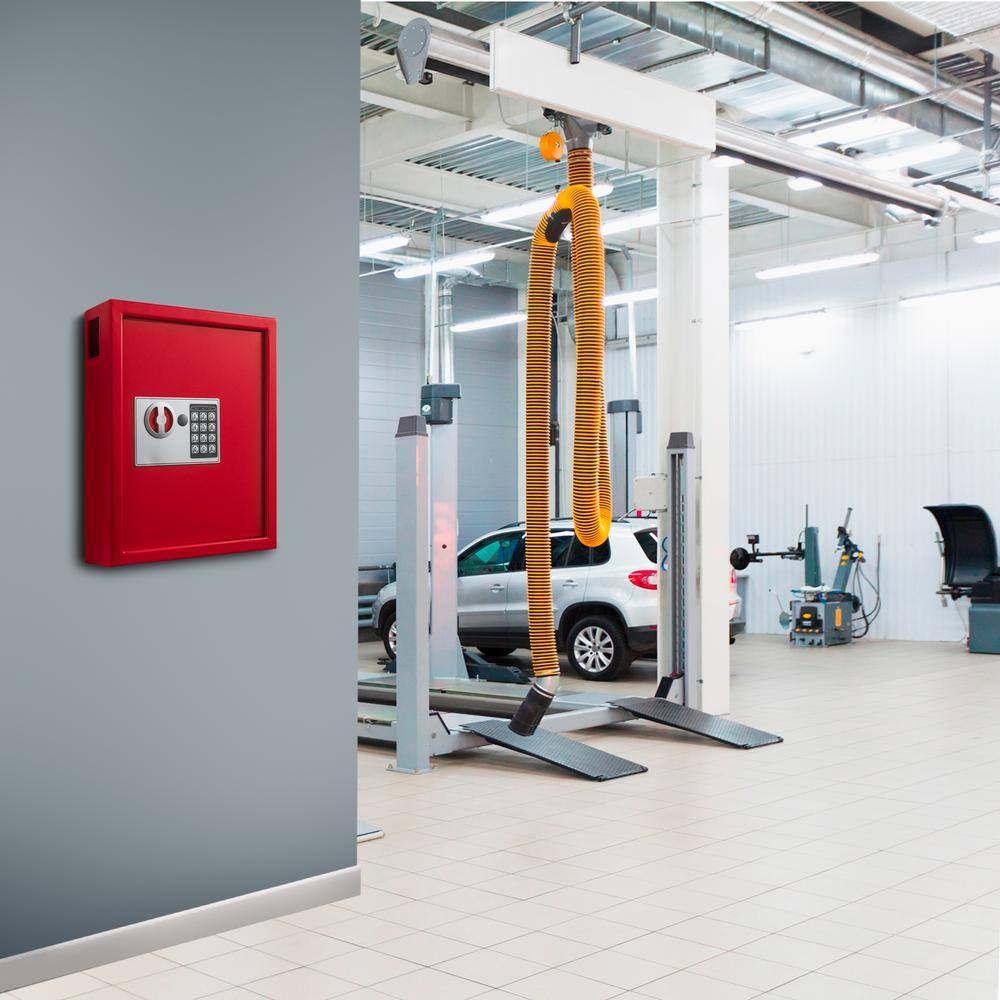 Back. AdirOffice - Steel Digital Key Cabinet, 40-Key Capacity with Programmable Lock - Red.