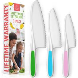 Zulay Kitchen - 3-Piece Kids Knife Set for Real Cooking & Baking - For Toddler Cutting Fruits, Veggies, & Cake - Assorted