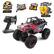 The image features a red and black off-road vehicle, likely a Jeep or Wrangler, with large black tires. The vehicle is displayed on a white background, and it appears to be a radio-controlled toy. The text surrounding the image highlights the features of the toy, such as the 2.4 GHz radio control, longer range, and multi-player capabilities. The toy also includes a USB charger and Ni-CD suspension, making it a high-quality and ready-to-run product.