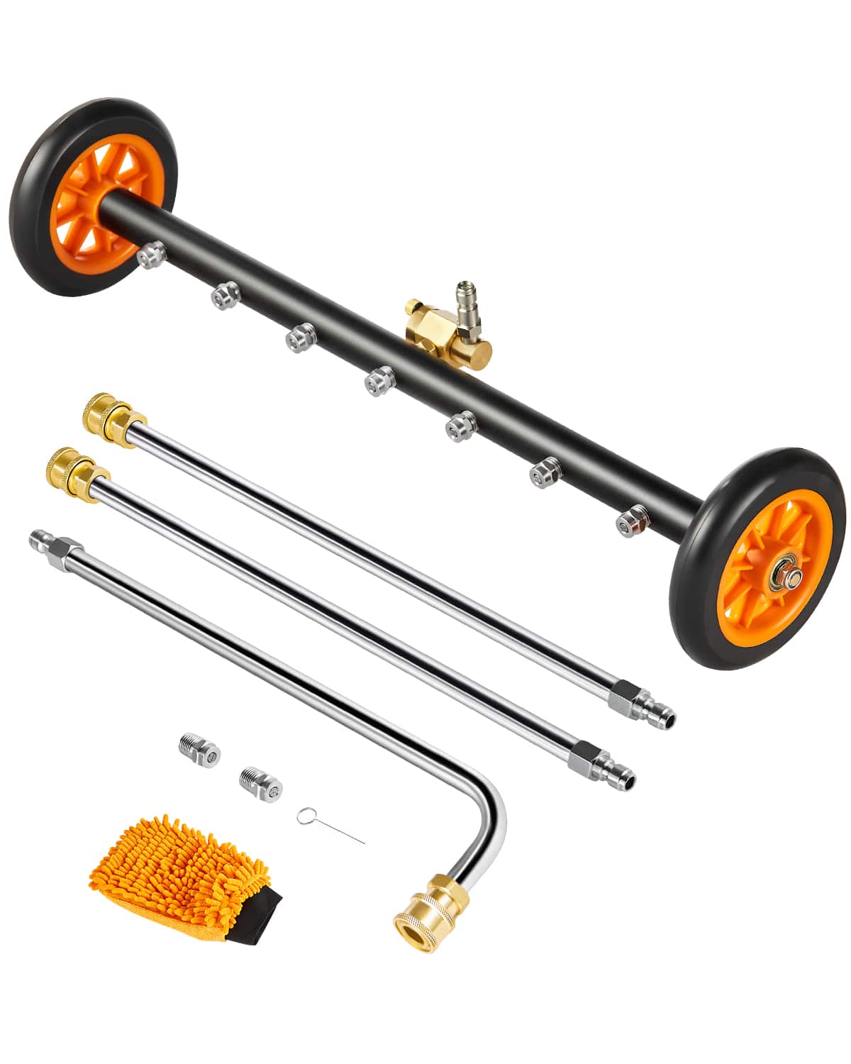 VEVOR - 24" Pressure Washer Undercarriage Cleaner, Stainless Steel Surface Cleaner for Pressure Washer, 4000 Max PSI - Black + Orange