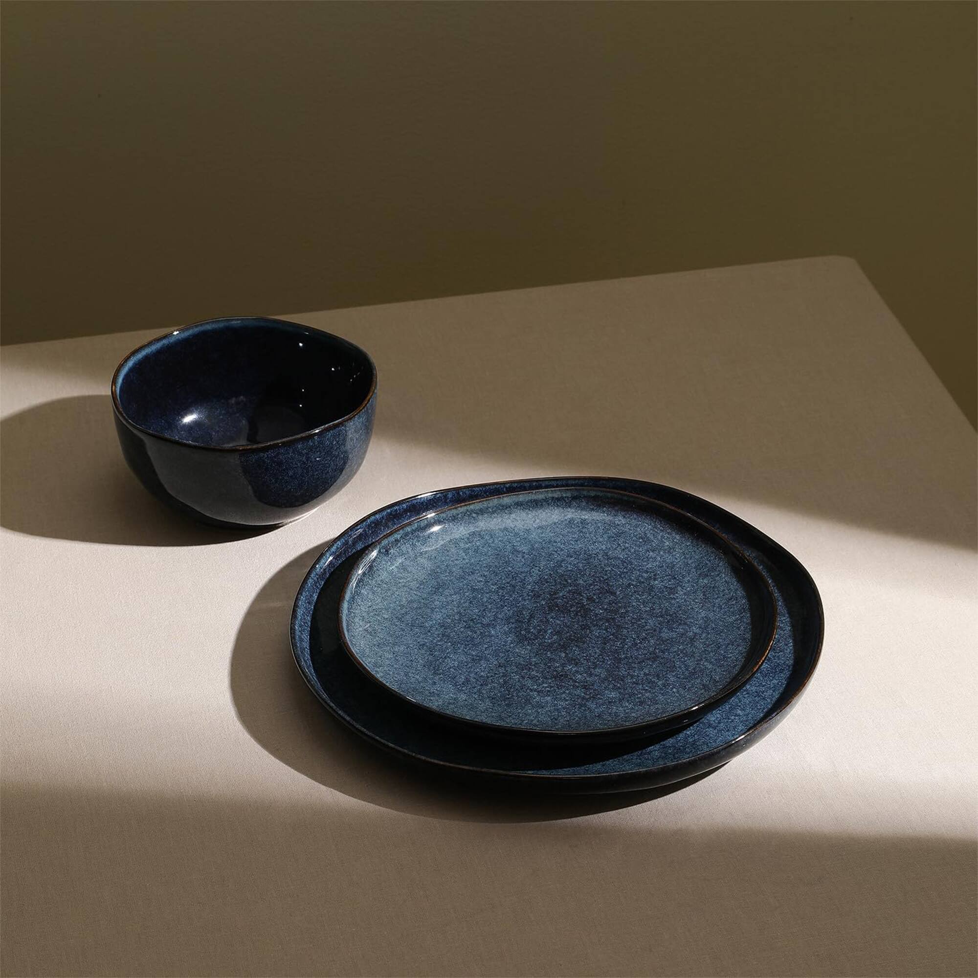 Alt View 2. Stone Lain - Stone Lain Mirella Stoneware 12 Piece Dinnerware Set, Service for 4, Deep Blue - Blue.