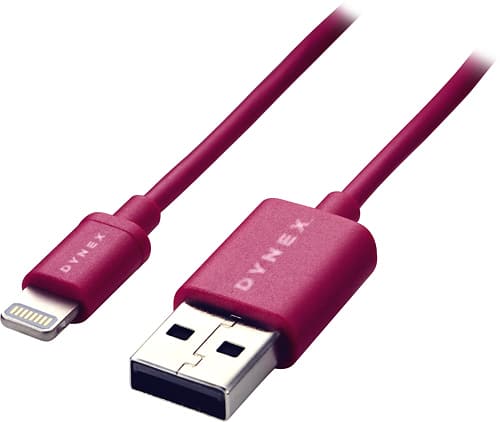 Front. Dynex™ - 3' USB-to-Lightning Charge-and-Sync Cable - Ruby.