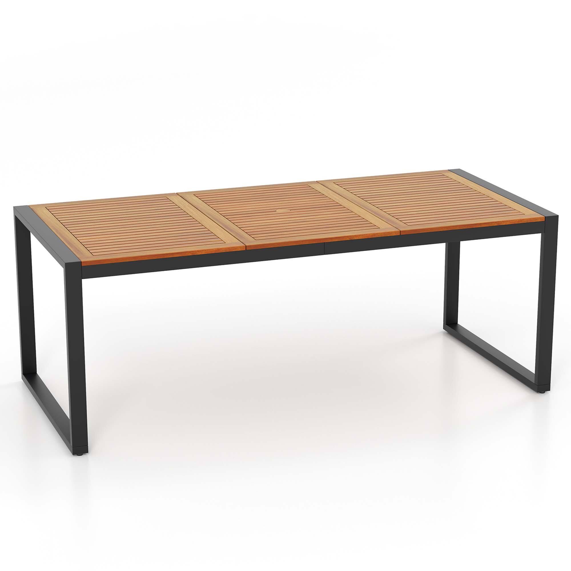 Alt View 9. Costway - Costway 79" Acacia Wood 8-Person Patio Table with 1.9" Umbrella Hole, Adjustable Foot Pads - Natural & Black.