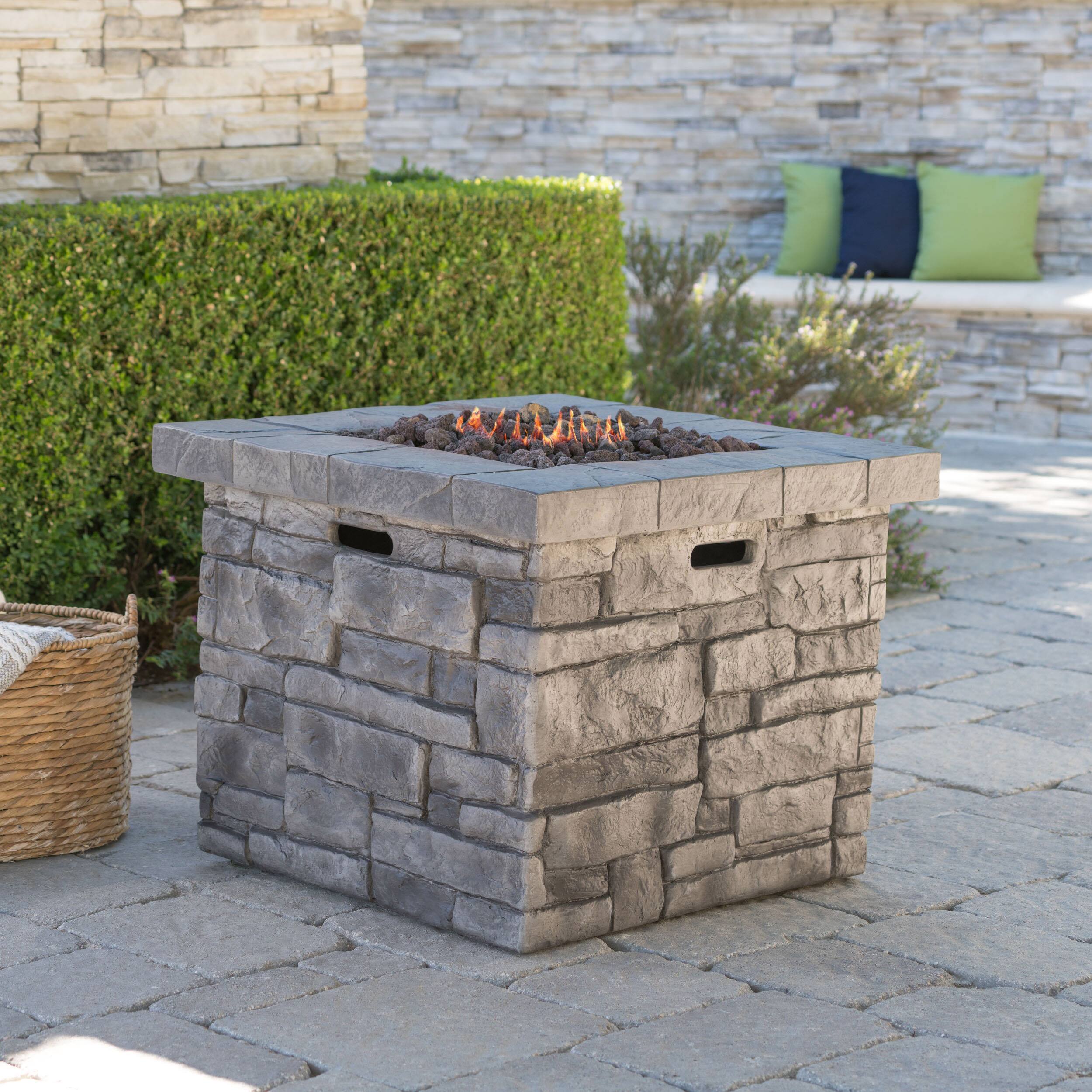 Front. APRILSOUL - 30 inch Outdoor Square MgO Propane Fire Pit 40000 BTU Grey - Grey.