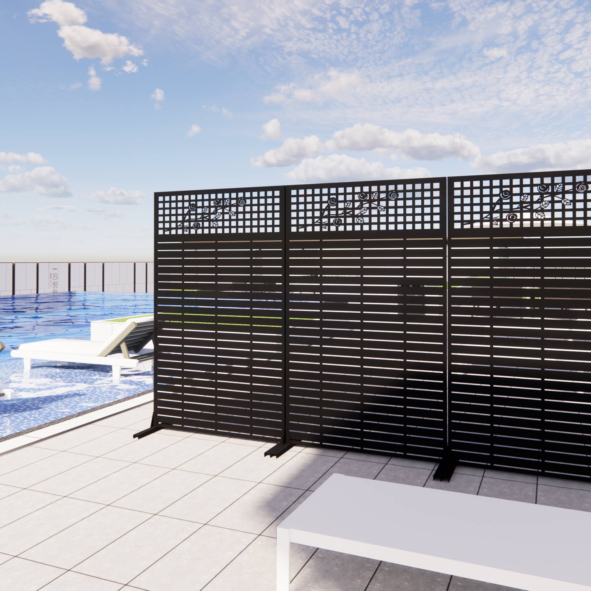 Left. Loheer - Metal Privacy Screen 6 ft x 3.61 ft Freestanding Divider for Patio Balcony Garden Indoor - Black.