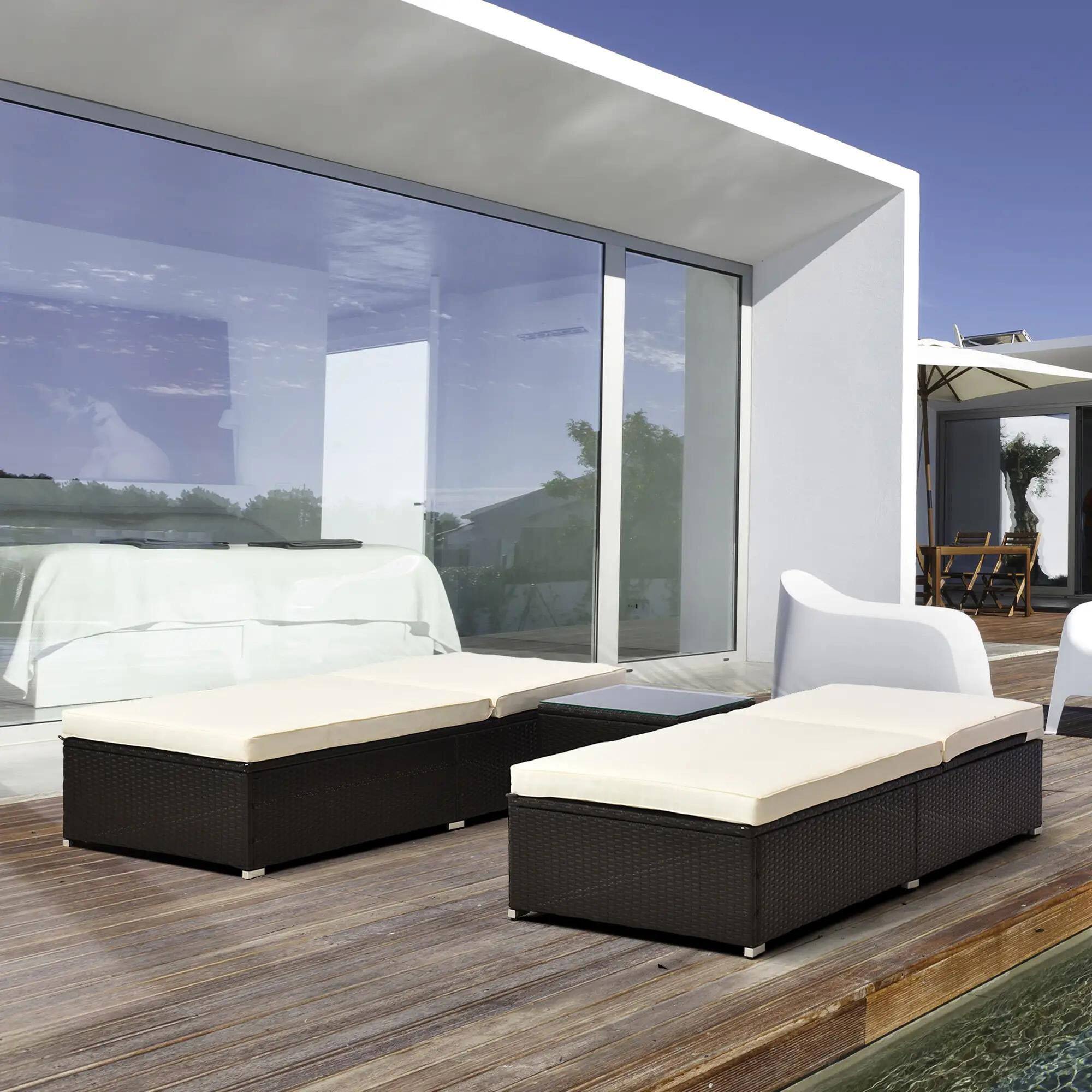 Alt View 6. Spaco - Spaco 2PCS Adjustable Chaise Lounge, PE Rattan Pool Table Teak Accent - Cream White.