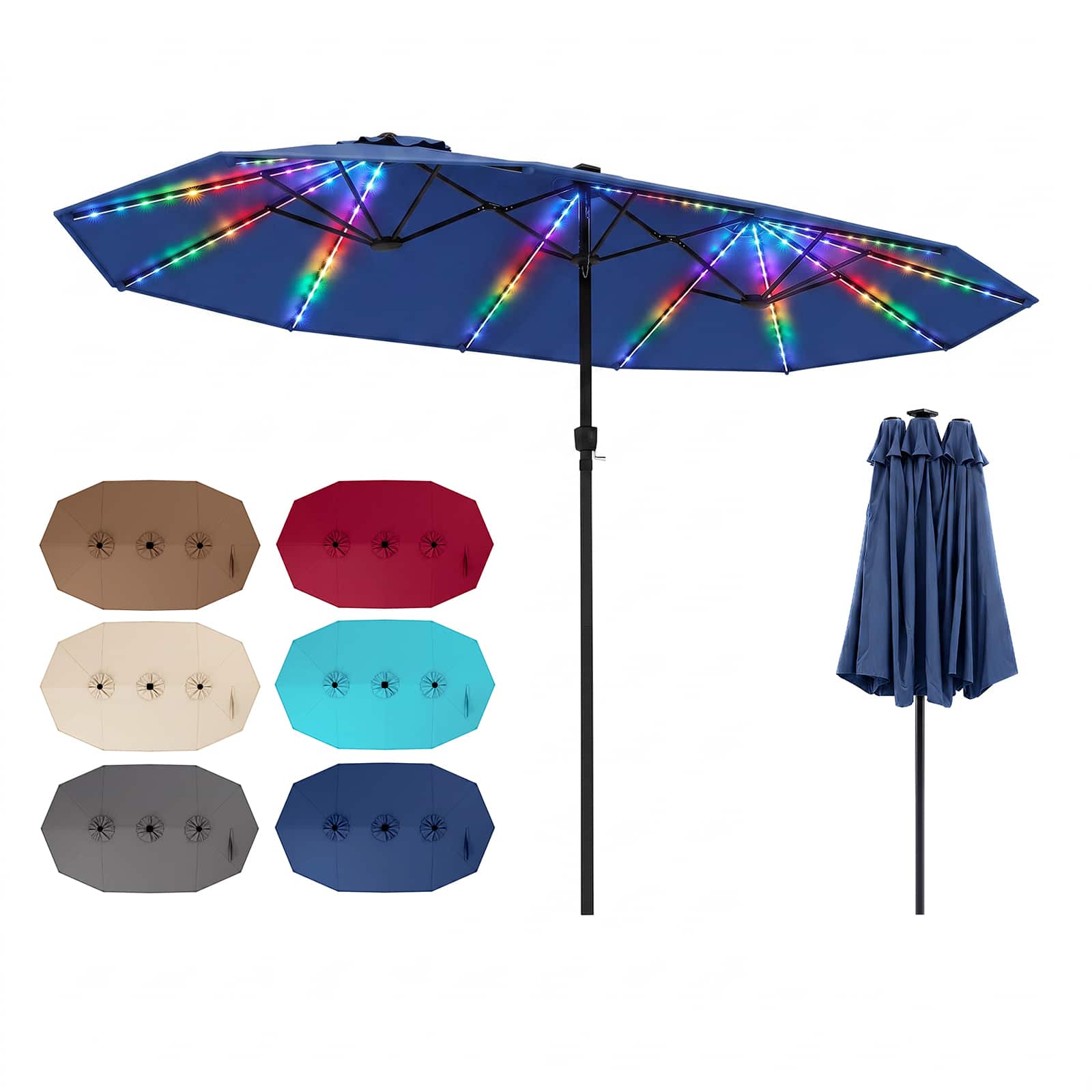 Costway - 15.5 FT Extra-Large Patio Umbrella with 12 Ribs 12 Light Modes 144 Solar LED Lights - Navy price history on PriceWatchPro
