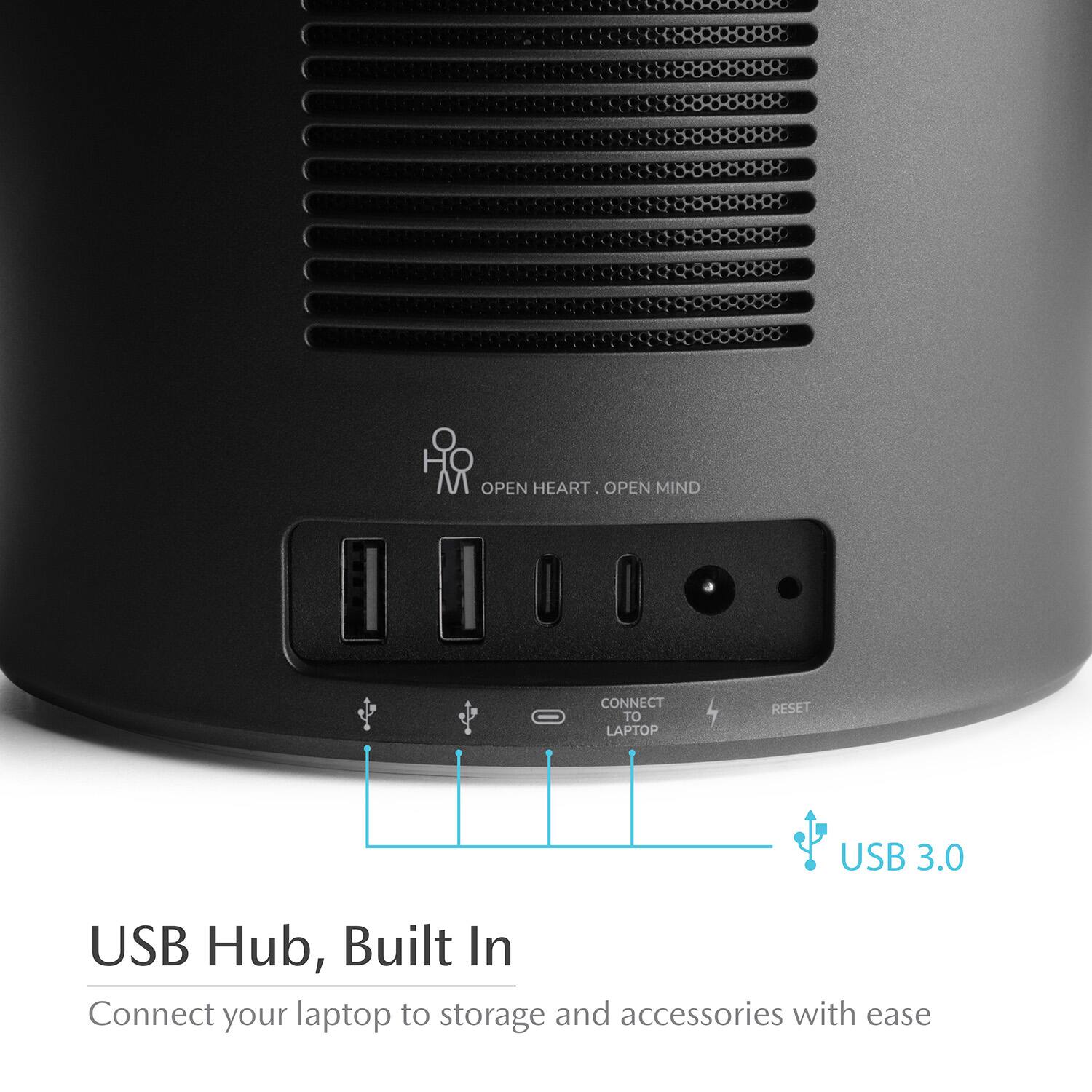 M OPEN HEART OPEN MIND CONNECT TO LAPTOP RESET USB 3.0 USB Hub, Built In Connect your laptop to storage and accessories with ease