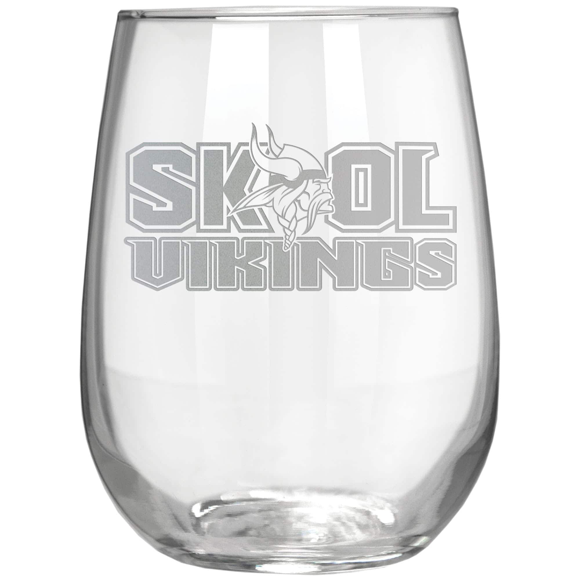 Front. Great American Products - Minnesota Vikings Etched 17oz. Rally Cry Stemless Wine Glass - Multicolor.