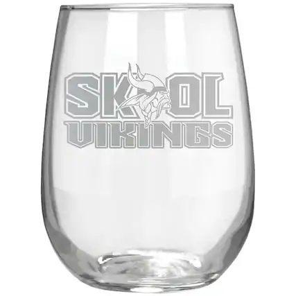 Front. Great American Products - Minnesota Vikings Etched 17oz. Rally Cry Stemless Wine Glass - Multicolor.