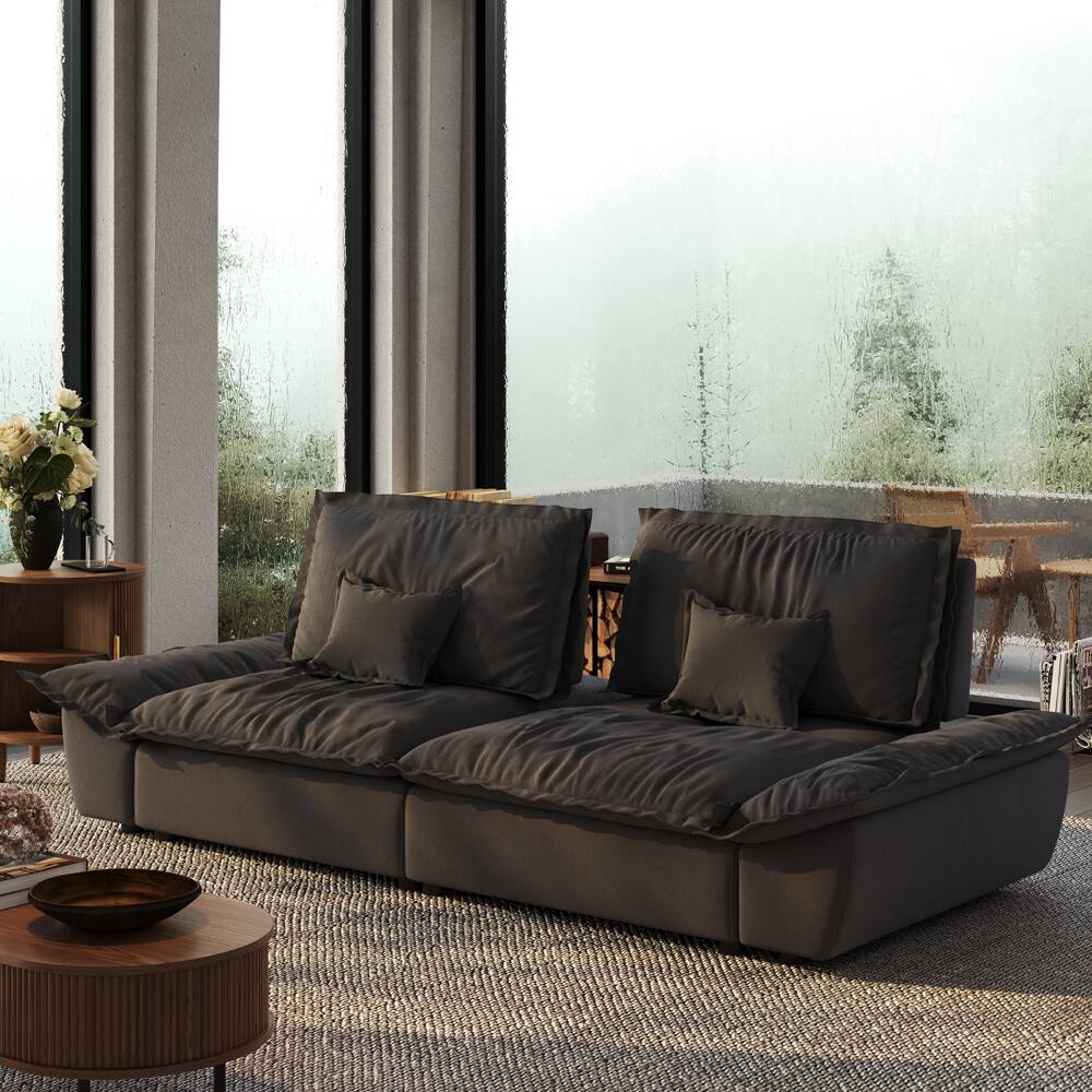 Left. POVISON - 104.33" Sailboat Deep Sofa Stain Resistant Cozy Couch with Adjustable Backrest - Gray Suede Fabric.