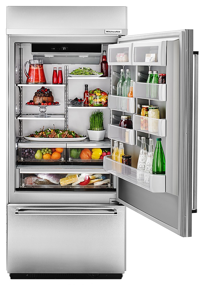 Angle View: KitchenAid - 20.9 Cu. Ft. Bottom-Freezer Built-In Refrigerator - Stainless steel