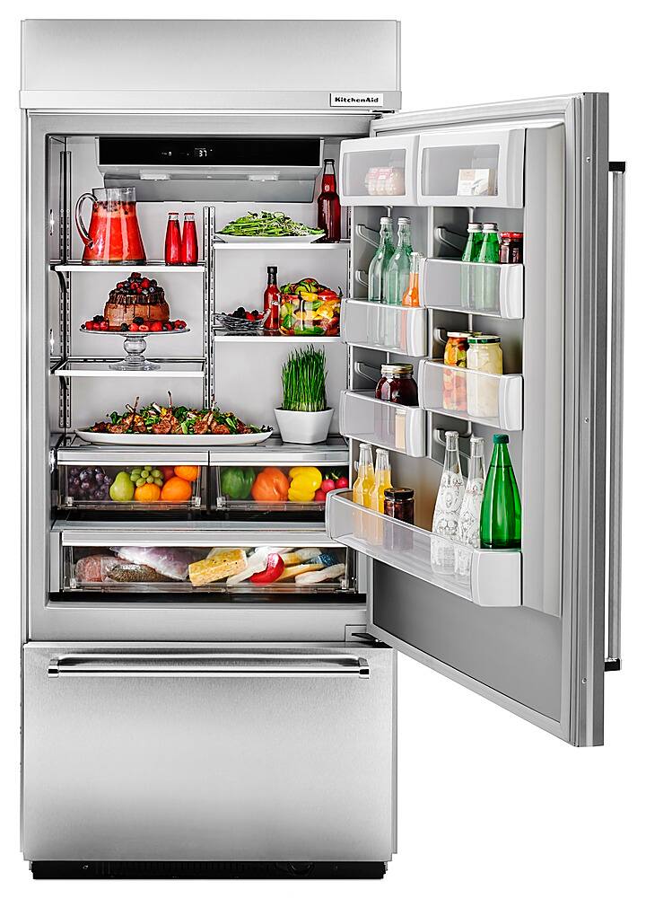 Angle. KitchenAid - 20.9 Cu. Ft. Bottom-Freezer Built-In Refrigerator - Stainless steel.