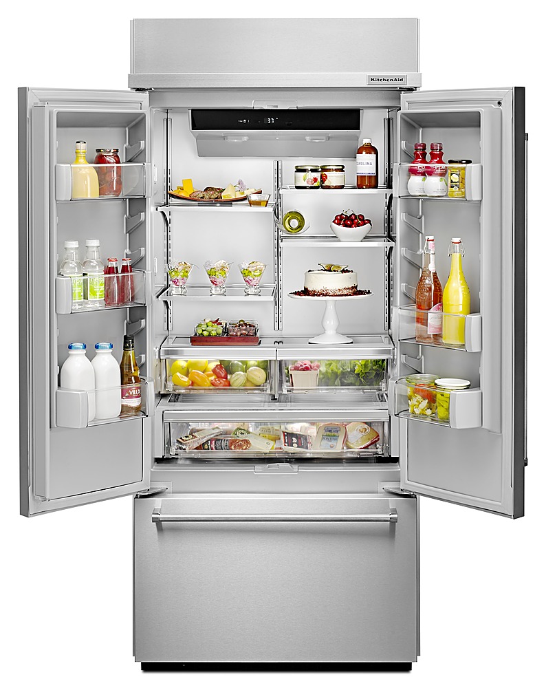Angle View: KitchenAid - 20.8 Cu. Ft. French Door Built-In Refrigerator - Stainless steel