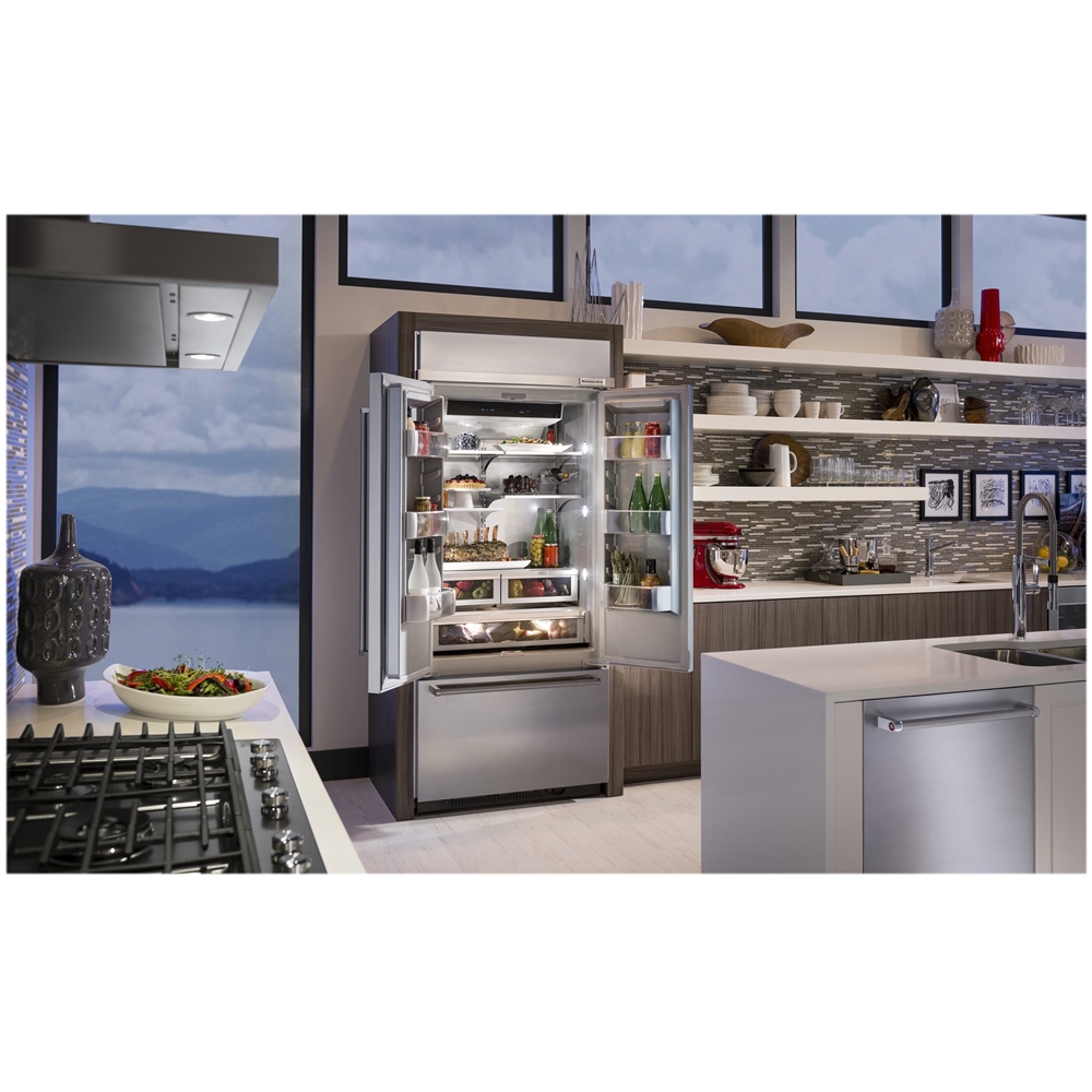 Left View: KitchenAid - 20.8 Cu. Ft. French Door Built-In Refrigerator - Stainless steel