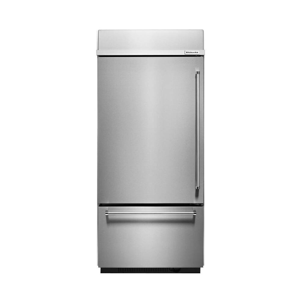Left. KitchenAid - 20.9 Cu. Ft. Bottom-Freezer Refrigerator with Preserva Food Care System - Stainless Steel.