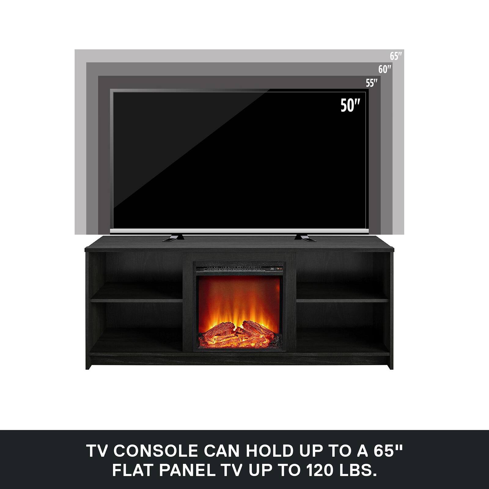 TV Console can hold up to a 65" flat panel TV up to 120 lbs.
