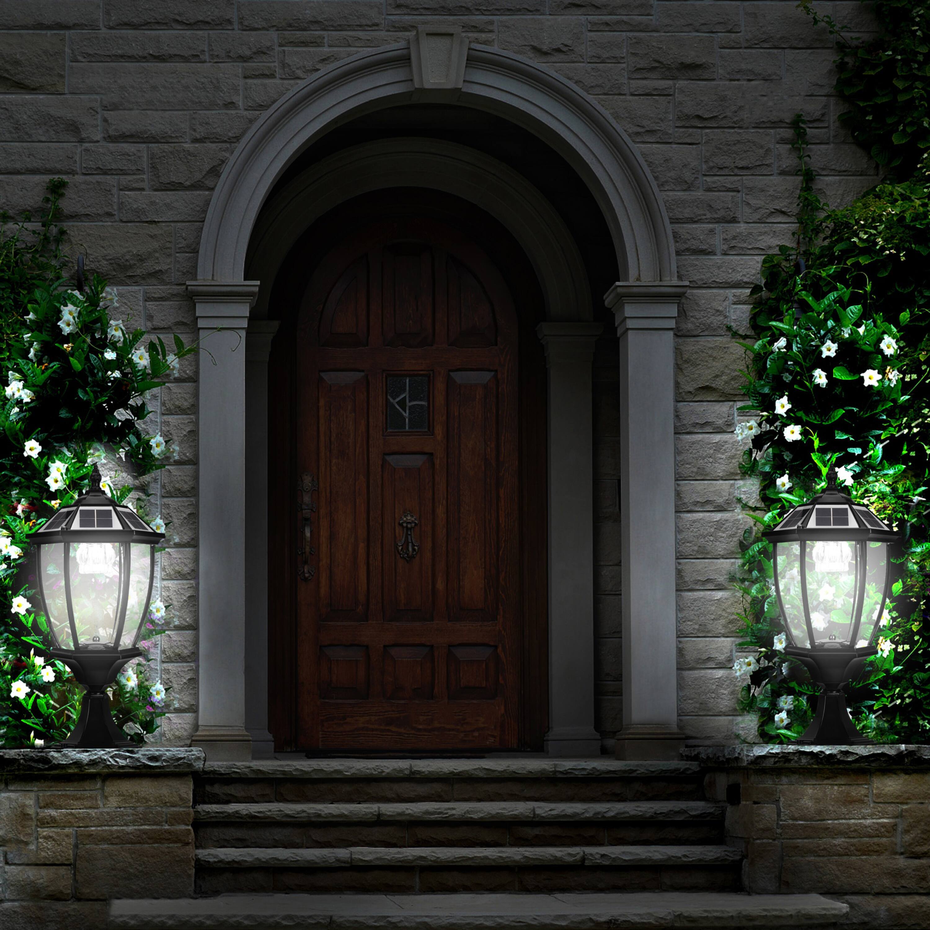 Alt View 4. Techko Maid - Metal and Glass Solar Outdoor Weather Resistant Pillar Post Light with Integrated LED Bulb and Wireless Remote - Black.