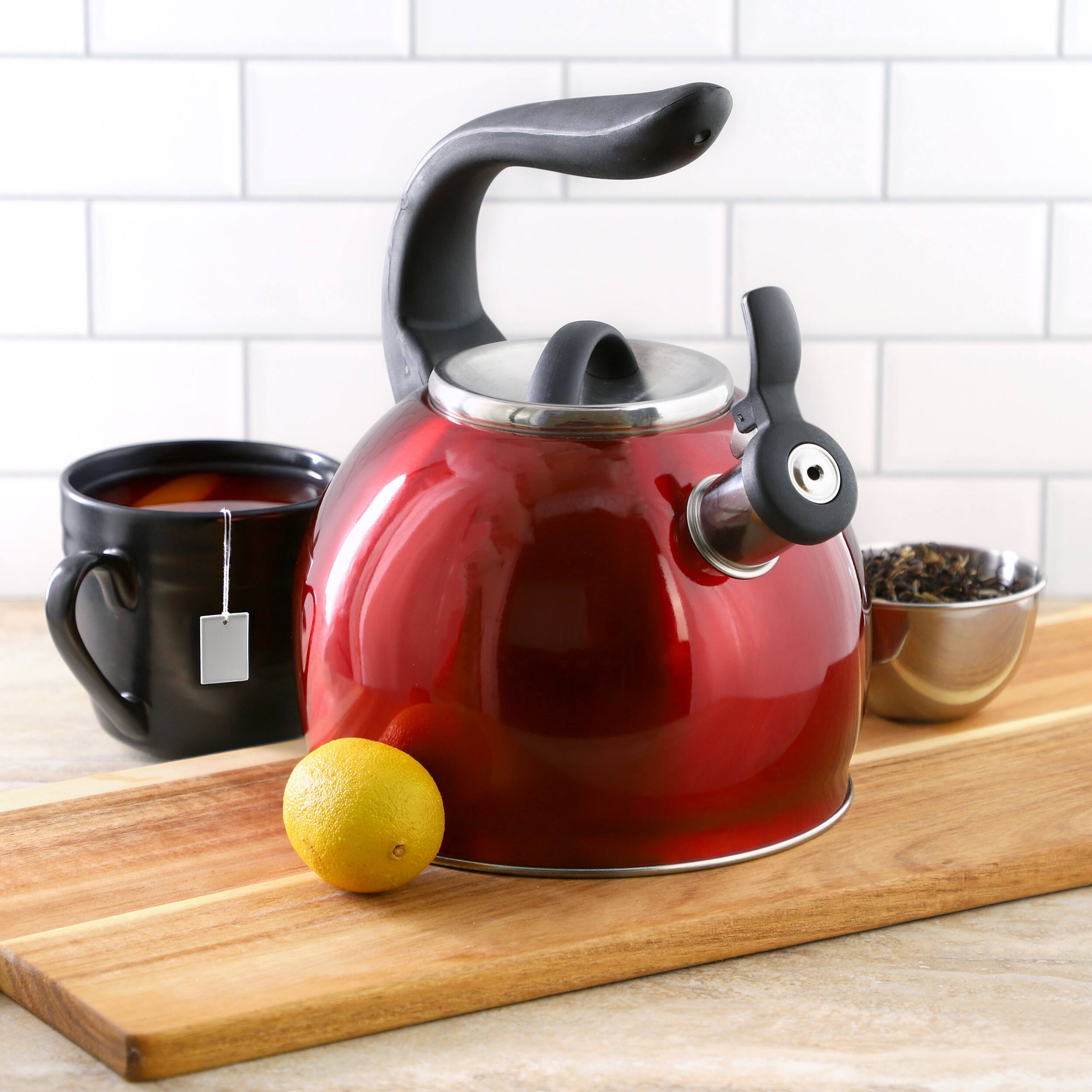 Alt View 4. Mr. Coffee - Mr. Coffee Kassel 2.1 Quart Stainless Steel Whistling Tea Kettle in Red - Red.