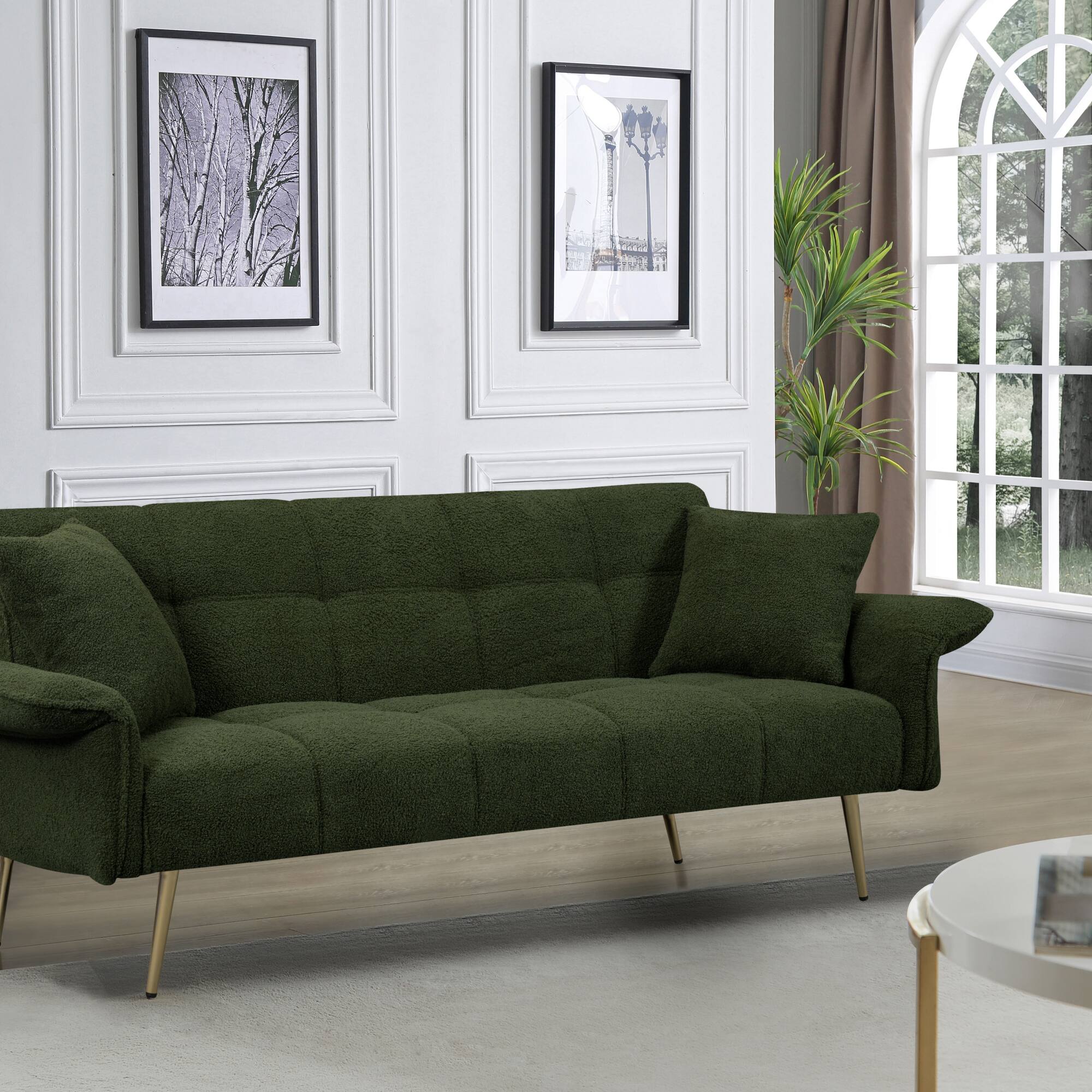 Back. GOODSILO - Space-Saving Convertible Sofa Bed with Folding Armrests | Double Sleeper for Living Rooms & Apartments - Green.