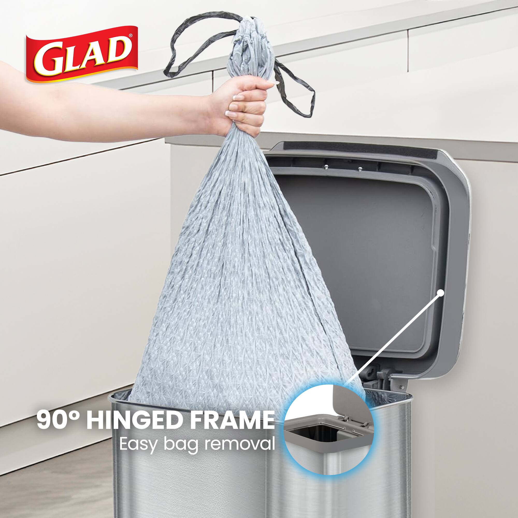 GLAD 90° HINGED FRAME Easy bag removal