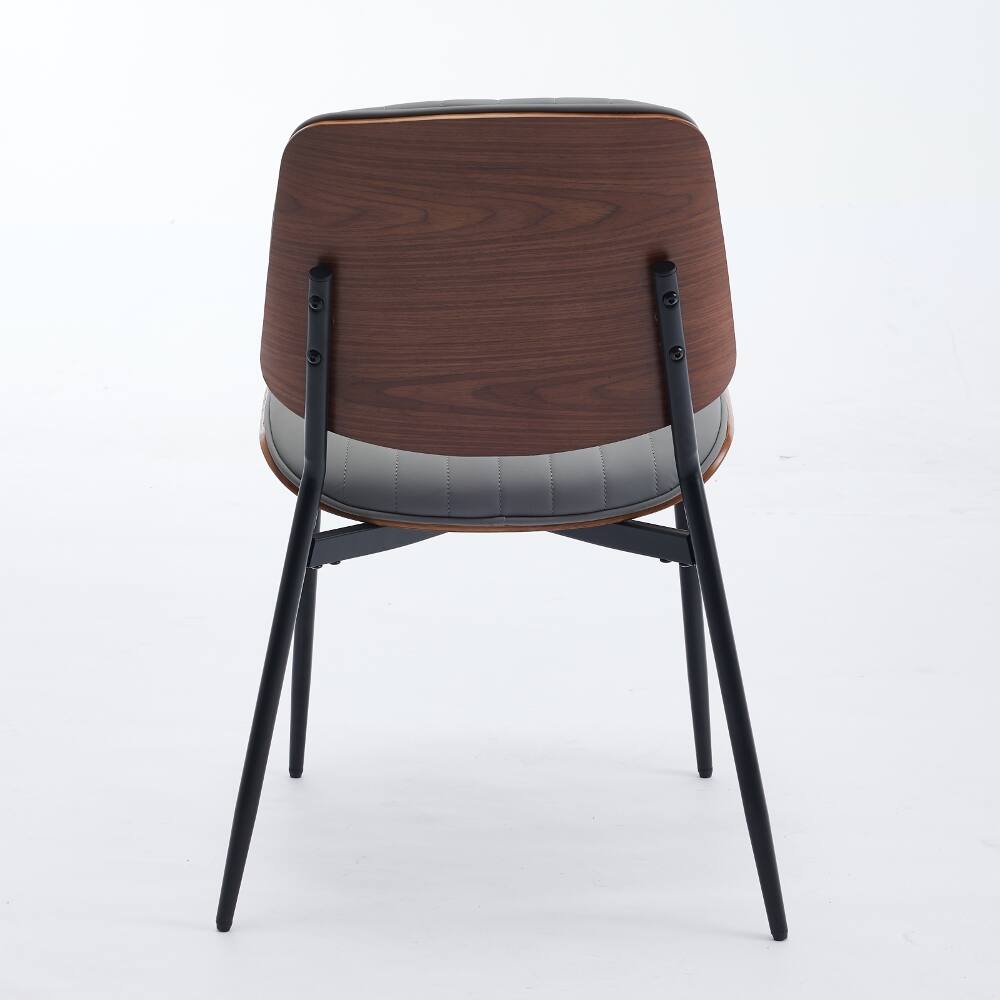 Alt View 3. Loheer - Loheer Mid-Century Dining Chairs Set of 2, Gray Faux Leather Walnut Bentwood Chairs with Metal Legs - Gray.