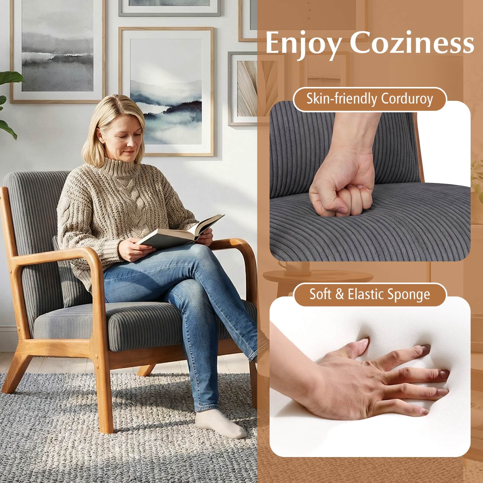 Enjoy Coziness

Skin-friendly Corduroy

Soft & Elastic Sponge