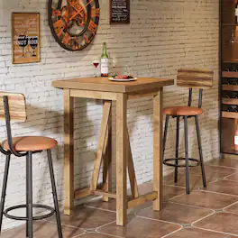 Tribesigns - 23.6-Inch Square Bar Table with Raised Countertop and Wood-Grain Finish for Kitchen or Home Bar - Light Brown