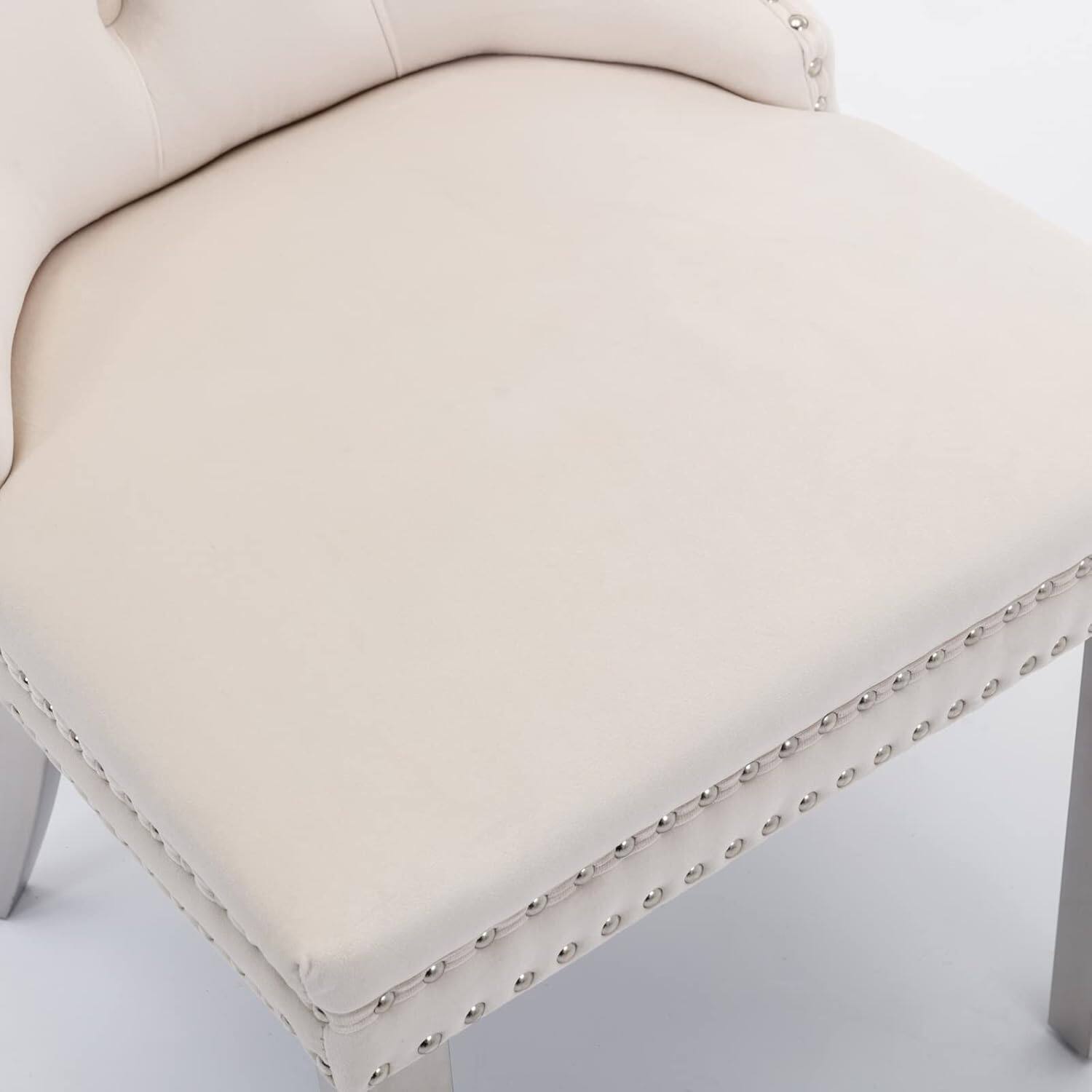 Alt View 4. Trinkets Crazed - Velvet Dining Chair Set of 2 Upholstered Tufted Dining Room Chair with Nailhead Trim - beige.