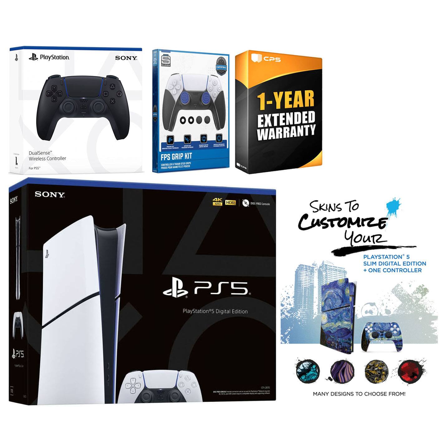 - PlayStation SONY DualSense Wireless Controller for PS5
- FPS GRIP KIT
- 1-YEAR EXTENDED WARRANTY
- SONY PlayStation 5 Slim Digital Edition + One Controller
- Skins To Customize Your PlayStation 5 Slim Digital Edition
- Many Designs To Choose From!