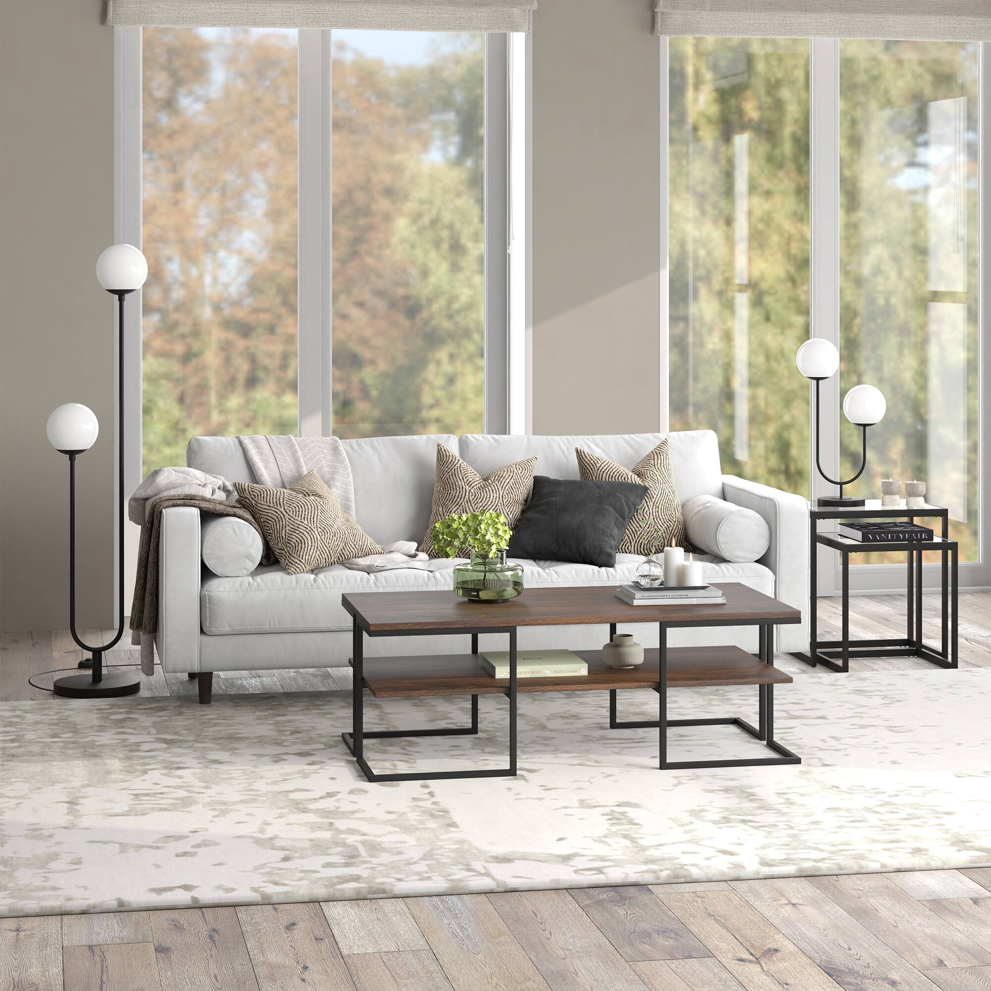 Alt View 10. Hudson&Canal - Dufrene 2-Light Table Lamp with Glass Shades in Blackened Bronze/White Milk - Blackened Bronze.