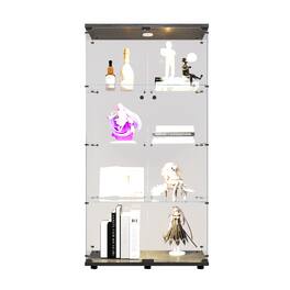 GOODSILO - LED Glass Display Cabinet - 4 Shelves, 2 Doors, Freestanding Curio Bookshelf for Living Room, Bedroom, Office - Black