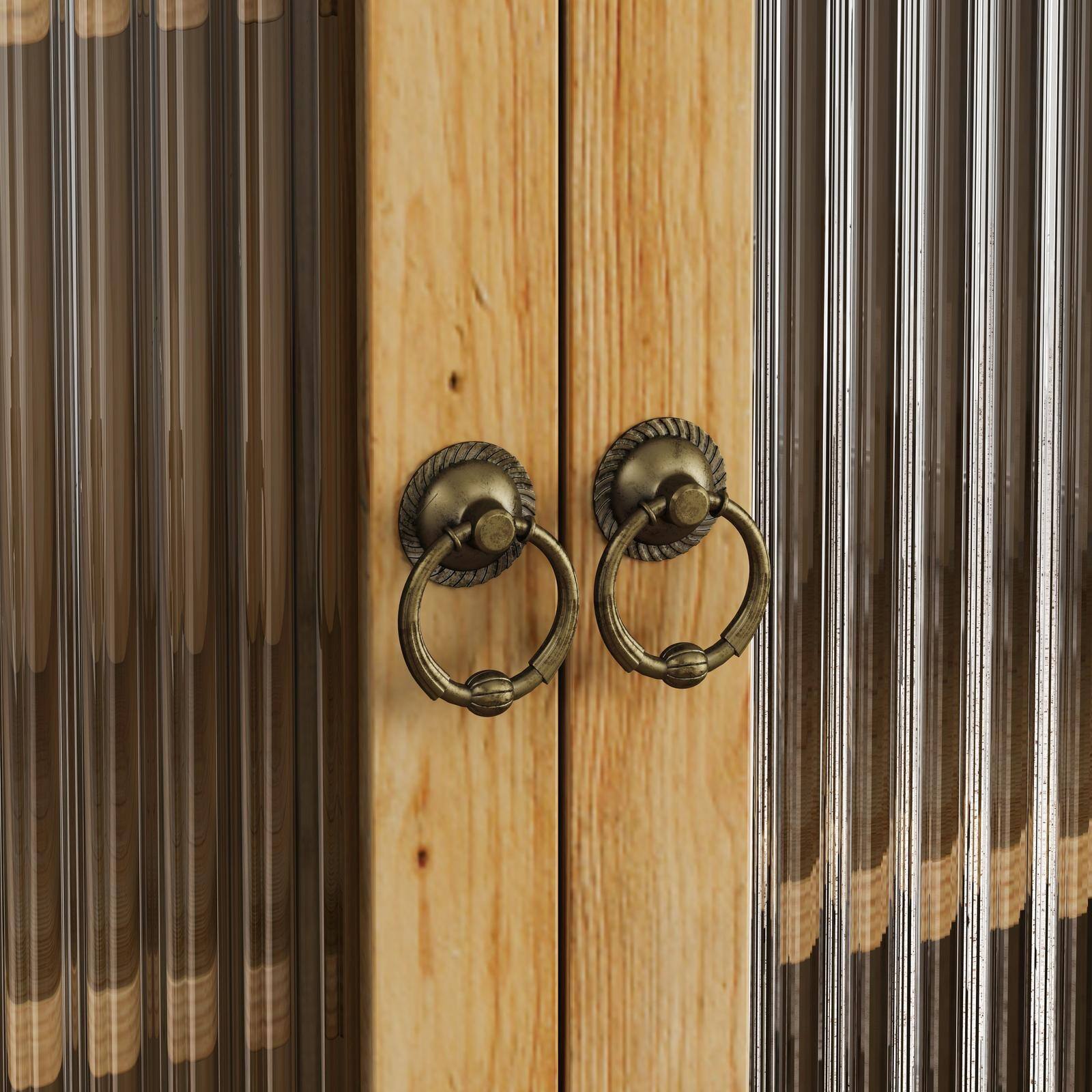 Alt View 5. Spaco - Spaco 24.8" Wall Cabinet with Glass Doors, Vintage Double Door Storage Cabinet with Three Tier Shelves and Towel Rack - Natural.