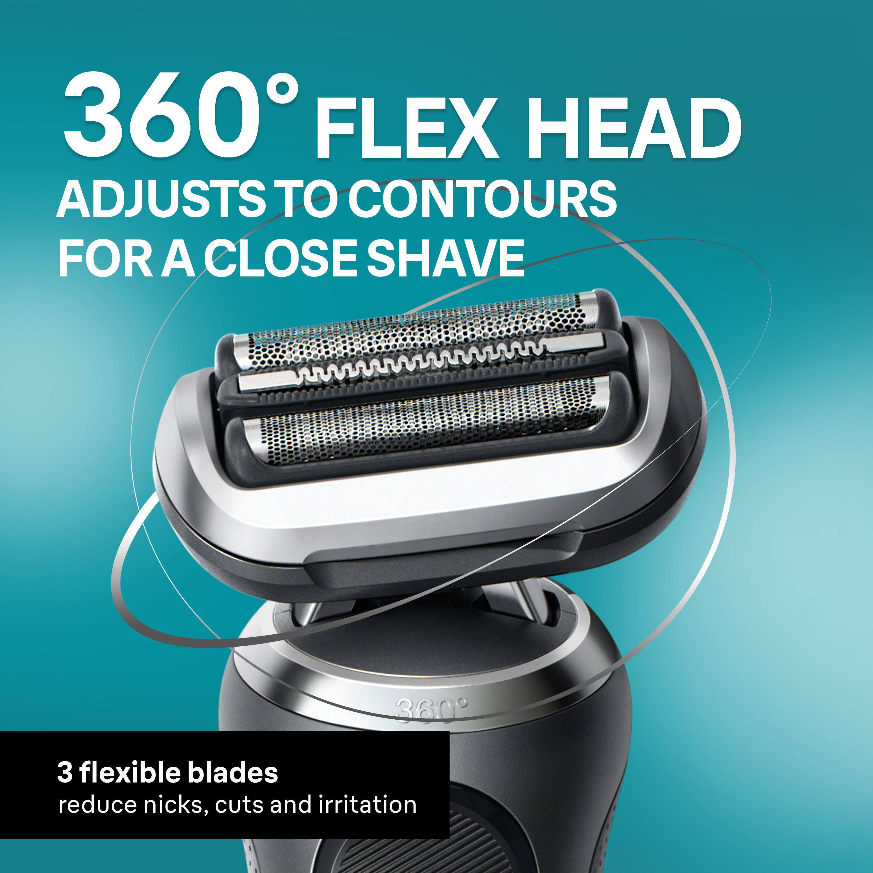 360° FLEX HEAD ADJUSTS TO CONTOURS FOR A CLOSE SHAVE

3 flexible blades reduce nicks, cuts and irritation