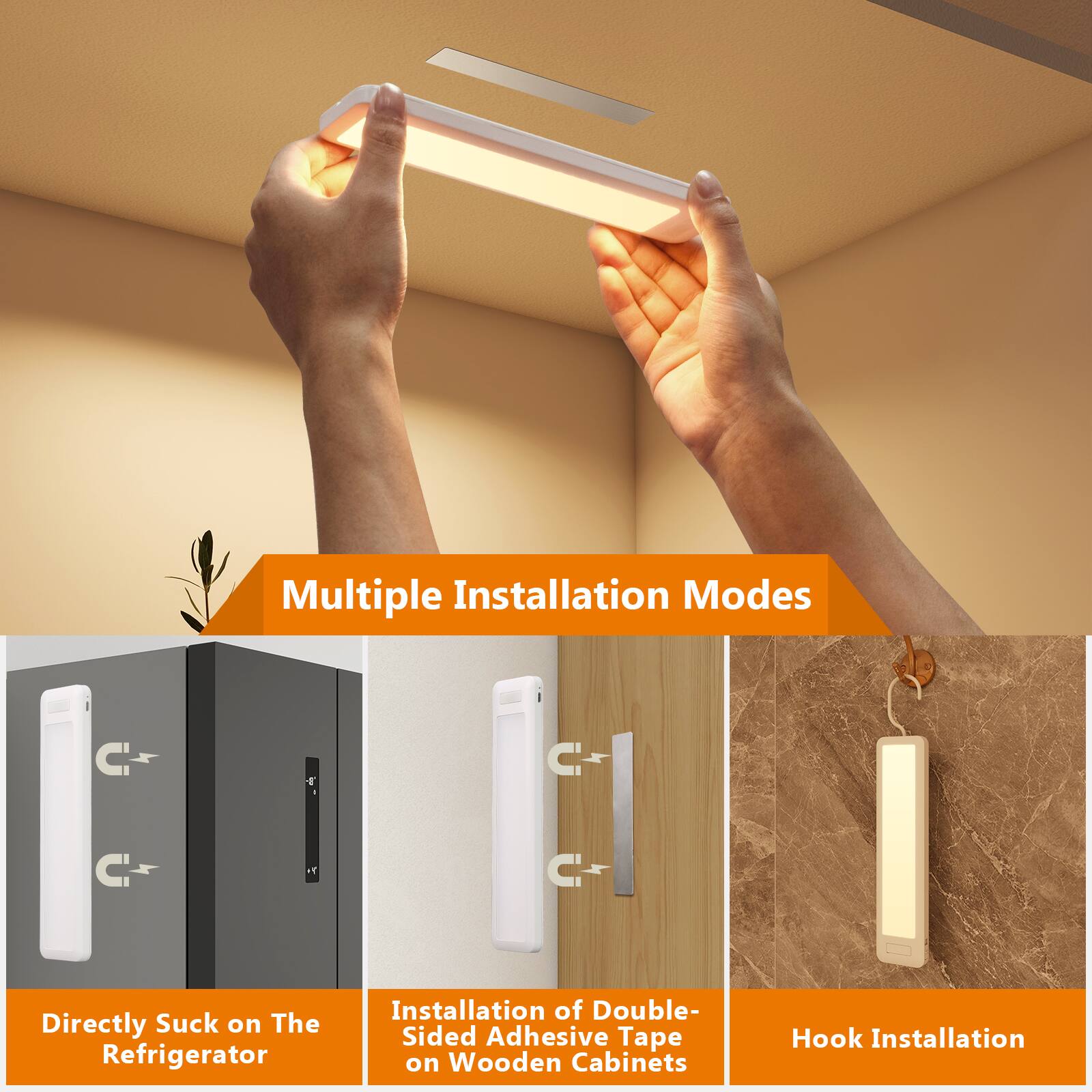 Multiple Installation Modes

- Directly Suck on The Refrigerator
- Installation of Double-Sided Adhesive Tape on Wooden Cabinets
- Hook Installation