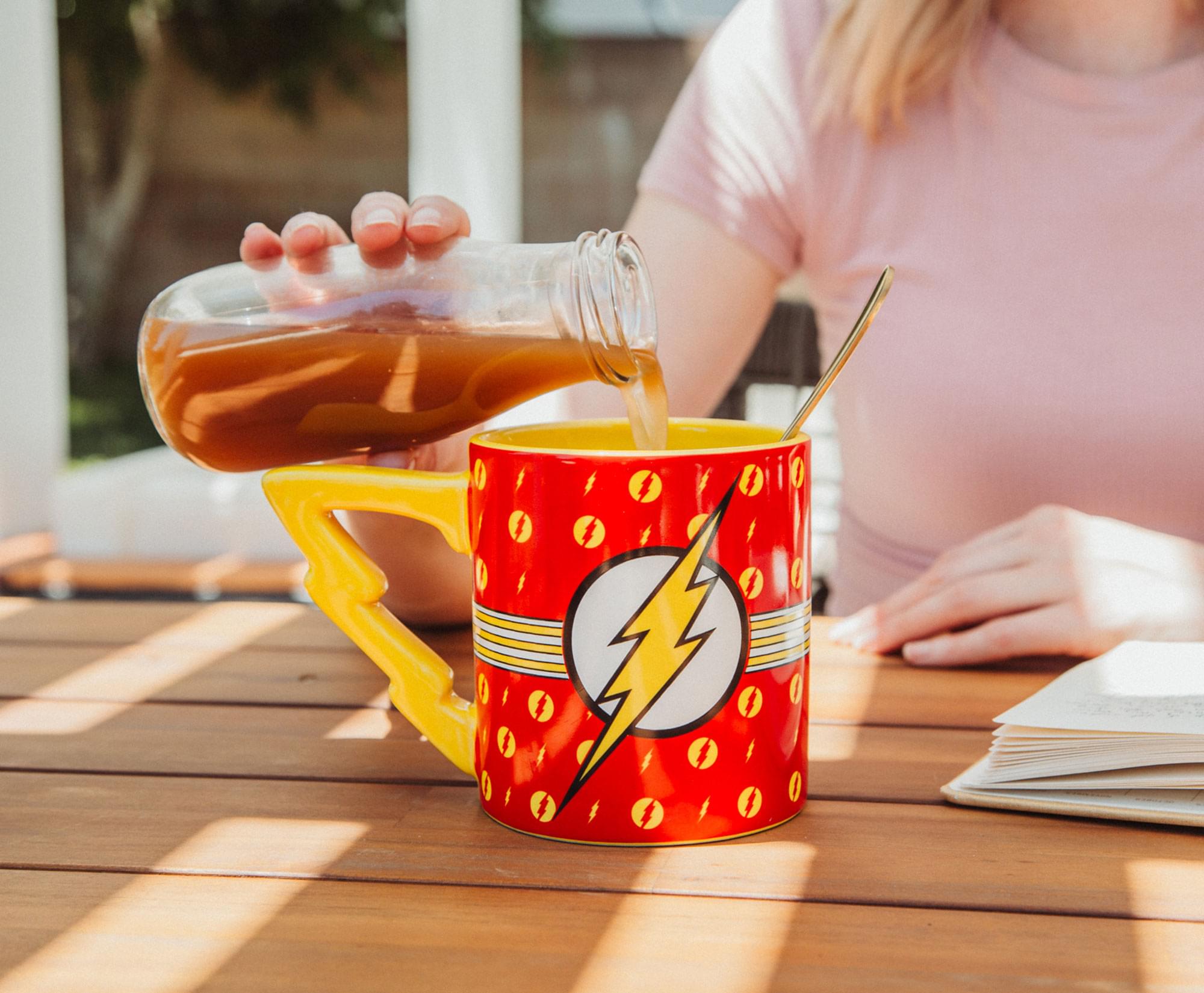 Alt View 4. DC Universe - DC Comics The Flash Logo Ceramic Mug With Lightning Bolt Handle | Holds 20 Ounce - Red.
