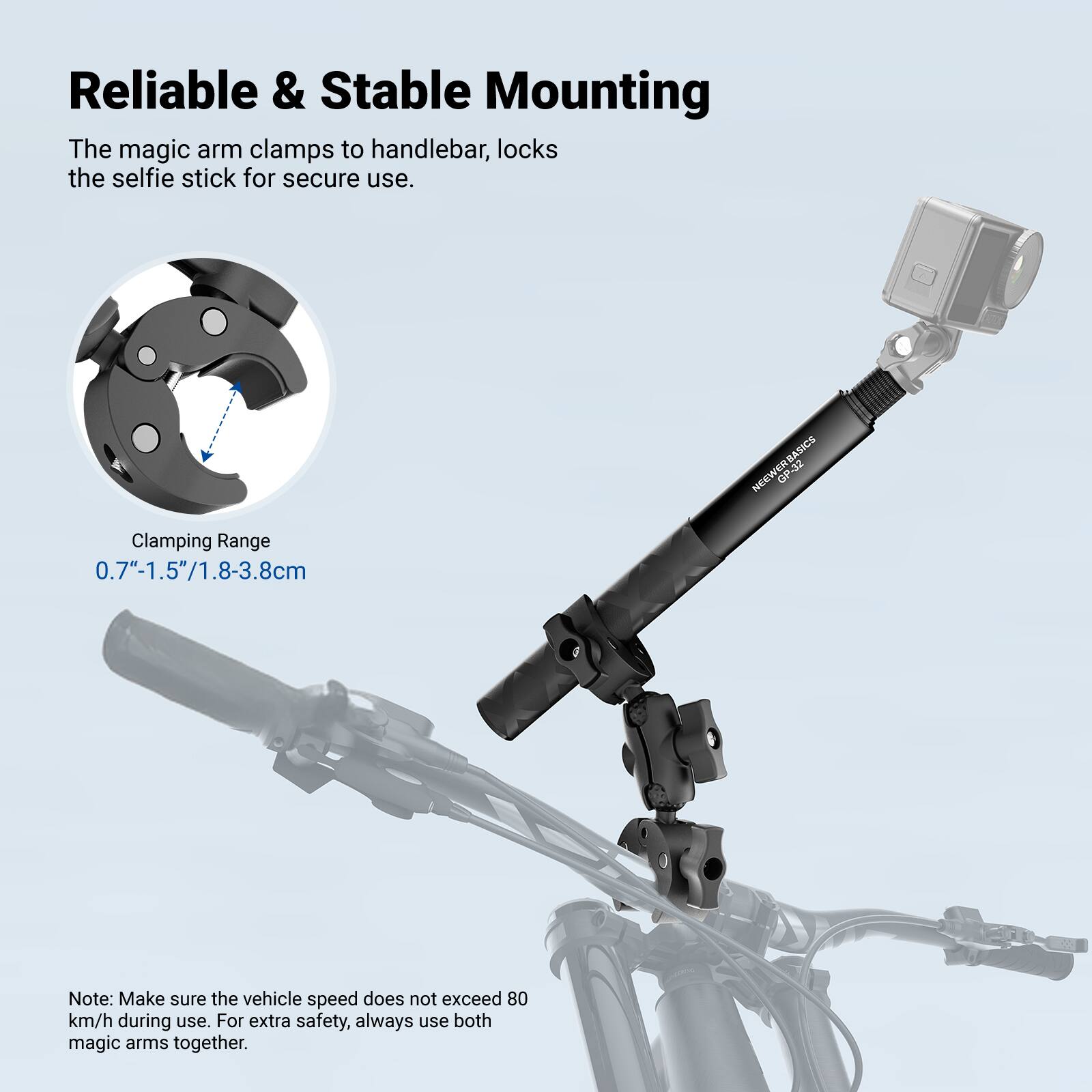 Neewer Motorcycle/Bike Mount Kit with Invisible Selfie Stick for
