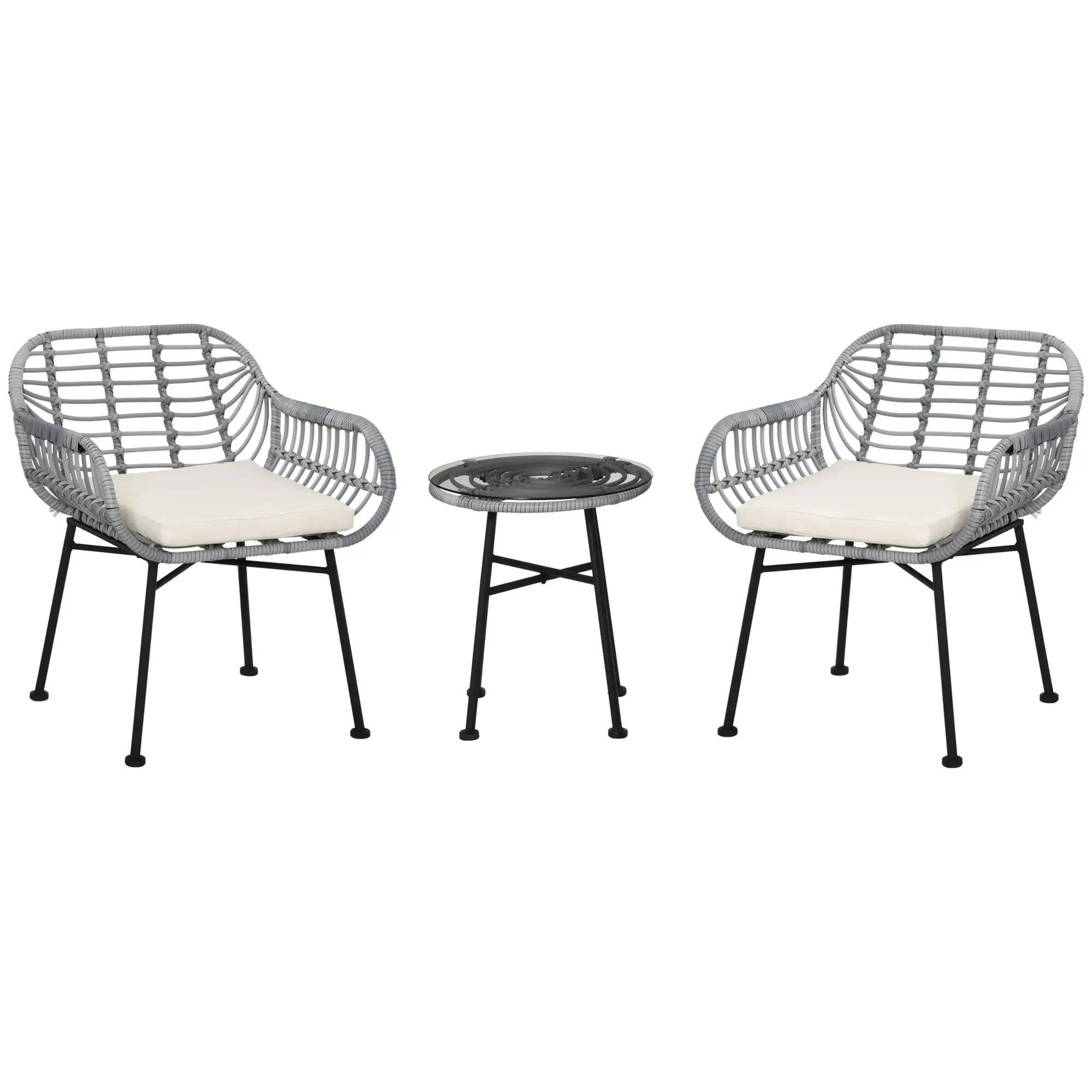 Angle. Resenkos - Resenkos 3 Pieces Patio Set, Outdoor Bistro Furniture, PE Rattan, Cream White - Cream White.