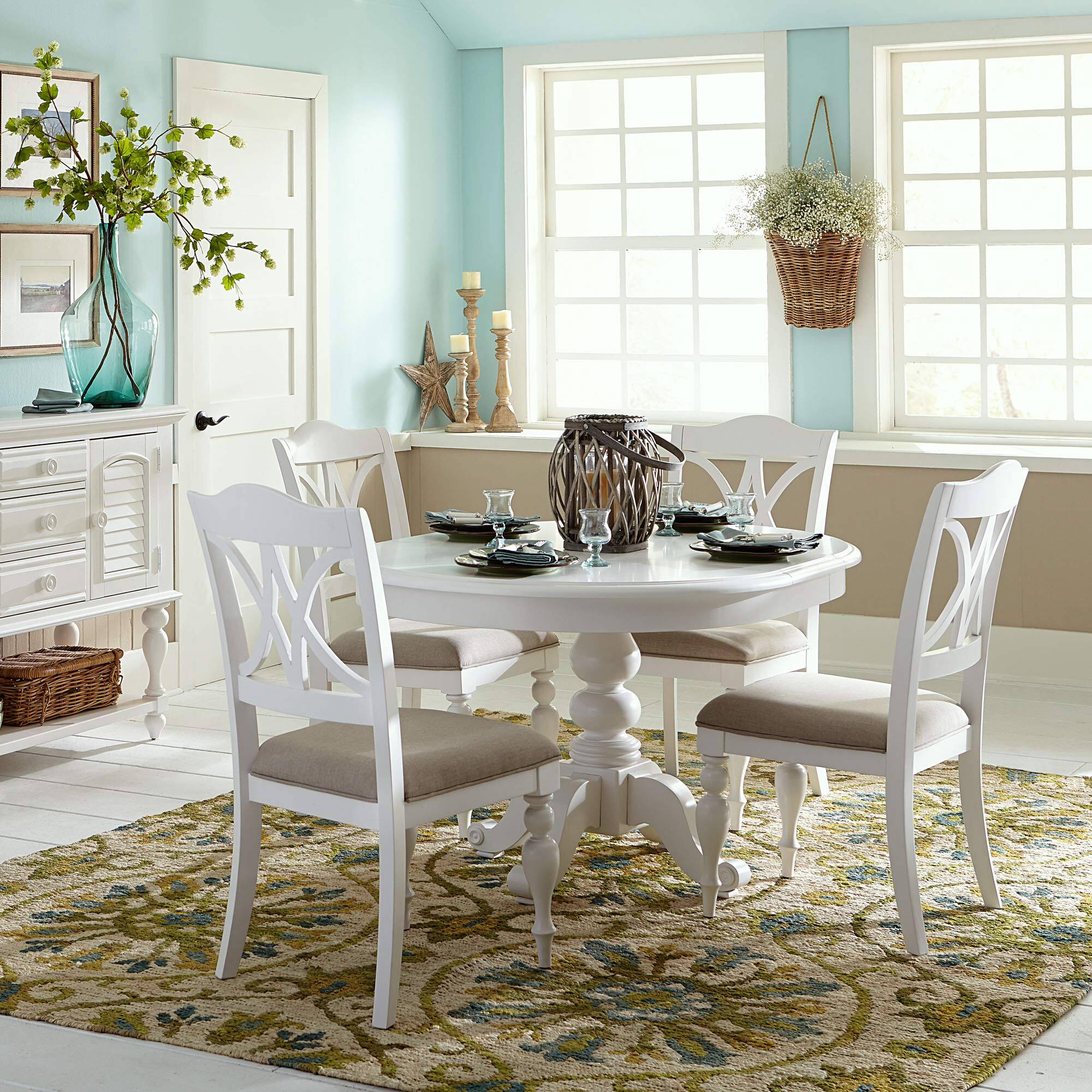 Front. Liberty Furniture Industries - Pedestal Table in Poplar/Pine Solids w/ Wood Products - Oyster White & Navy.