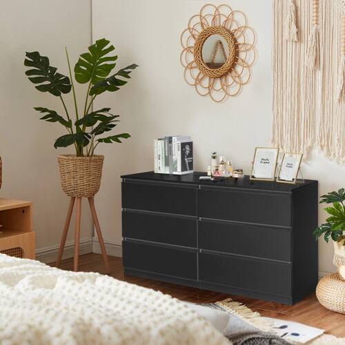 Alt View 2. Winado - 55"W Large Wooden Dresser Wide 6 Drawers Storage Organizer Unit Cabinet Modern Chests of Drawer for Bedroom Livingroom - Black.