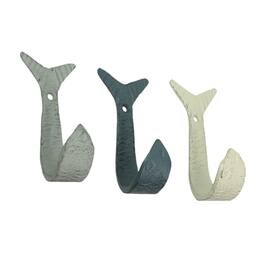 Zeckos - Set of 3 Flipping Fish Wall Hooks - 4" - Blue, Gray, White - Coastal Decor - Multicolored