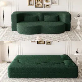 GOODSILO - Convertible Floor Sofa Bed with 2 Pillows, Full Size Folding Mattress for Living Room and Guest Spaces - Green