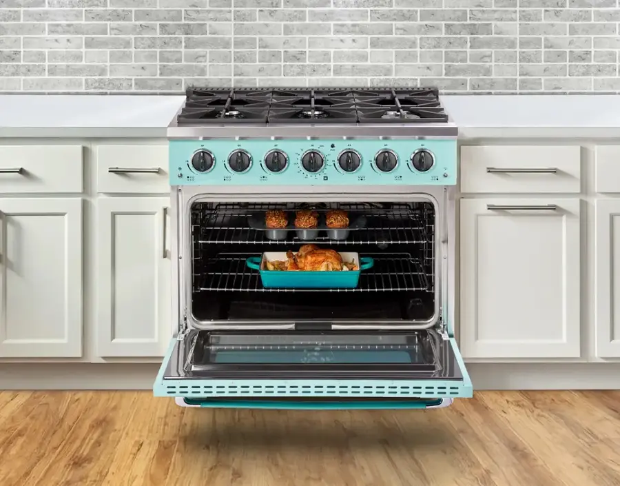 Alt View 16. Unique Appliances - Classic Retro 5.2 Cu. Ft. Freestanding Gas Convection Range - Ocean Mist Turquoise.