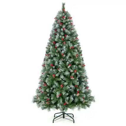 Front. Kadyn - Home Party Christmas Tree Decorations,Hinged Christmas Tree with PVC Branch Tips and Warm White LED Lights-7.5 ft - Green.