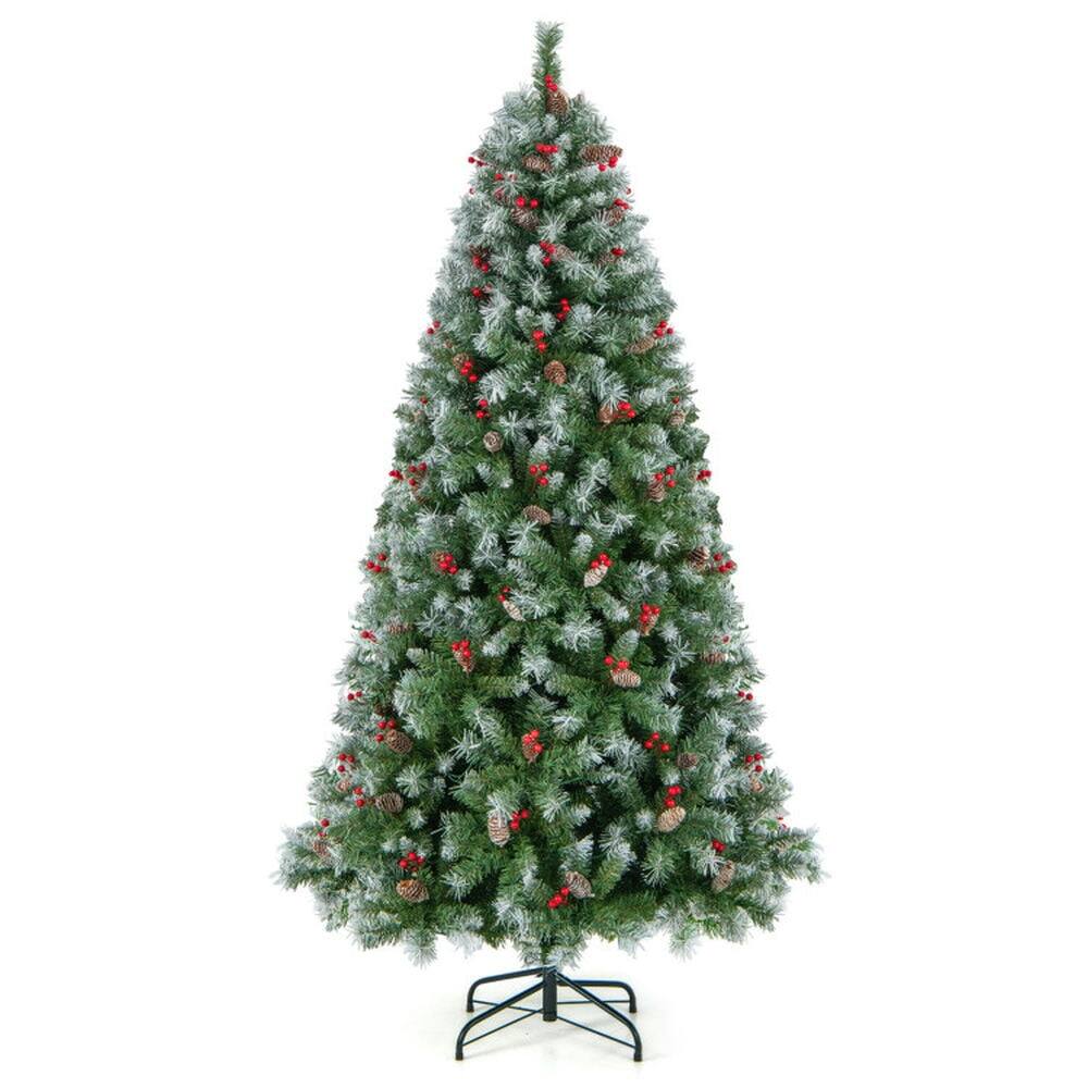 Front. Kadyn - Home Party Christmas Tree Decorations,Hinged Christmas Tree with PVC Branch Tips and Warm White LED Lights-7.5 ft - Green.