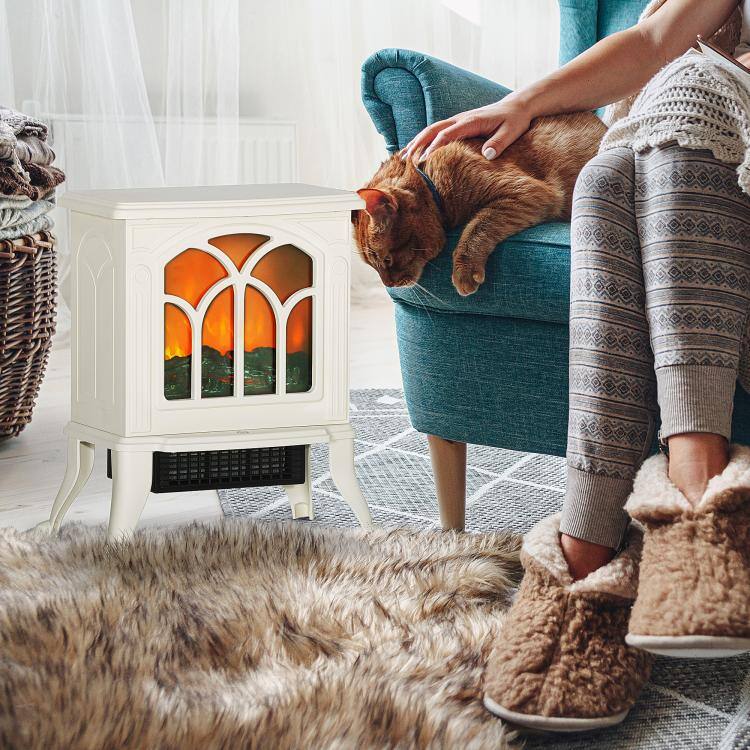 Alt View 2. PULUZ - Electric Fireplace Heater, Freestanding Fireplace Stove with Realistic Logs and Flame Effect, 750W/1500W - Beige.